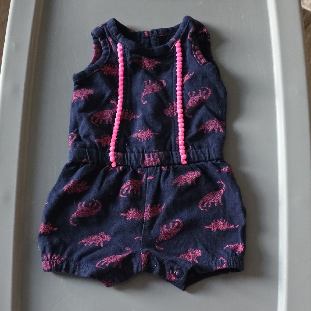 (J59) Navy and Pink Dinosaur Print Bodysuit Sz Newborn